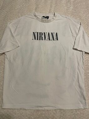 ASOS Design NIRVANA White Oversized Short-Sleeve Logo Tee